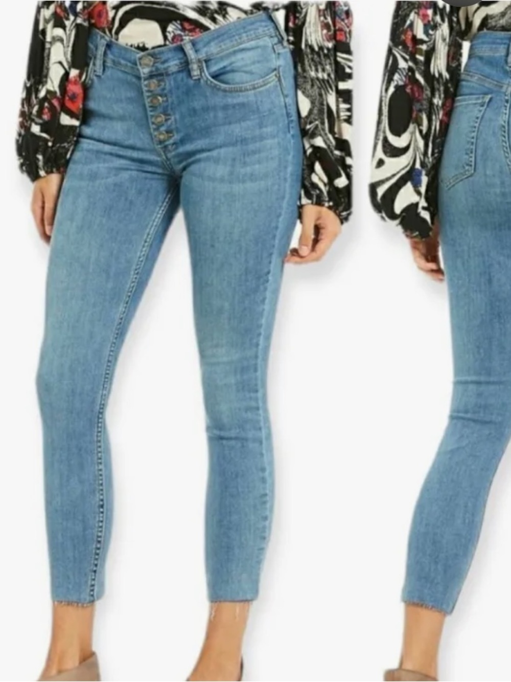 Free People Light Blue High-Rise Ankle Skinny Jeans